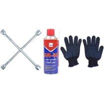 Abbasali 4-Way Cross Wrench, 21, 17,19 And 23 Inch Heavy Duty Universal Lug Wrench, Car Wheel Repair Tool with Safety Gloves And Rust Remover Spray for Tire Replacement