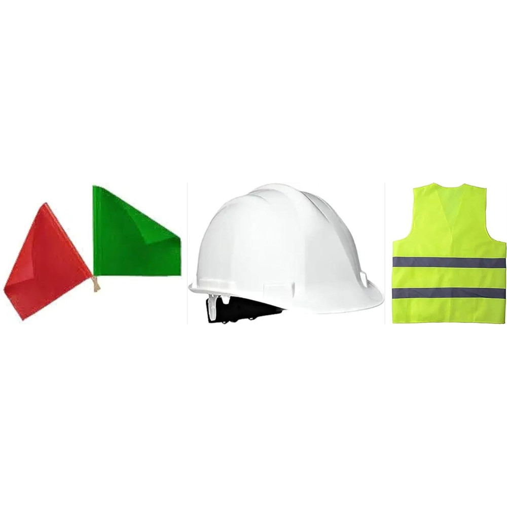 Abbasali Red And Green Safety Flag, Safety Helmet And Safety Jacket for Controlling Traffic on Construction Sites And Events