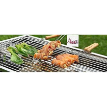 Abbasali 12 Piece Stainless Steel Barbecue Skewers with Wooden Handles, Outdoor Grill Accessories