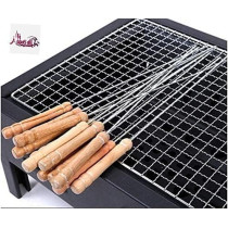 Abbasali 12 Piece Stainless Steel Barbecue Skewers with Wooden Handles, Outdoor Grill Accessories