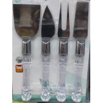 Abbasali 4 Piece Cheese Knife and Spreader Set, Crystal Handle Knives, Slicers, and Spatula for Cheese Boards, Perfect Gift for Parties