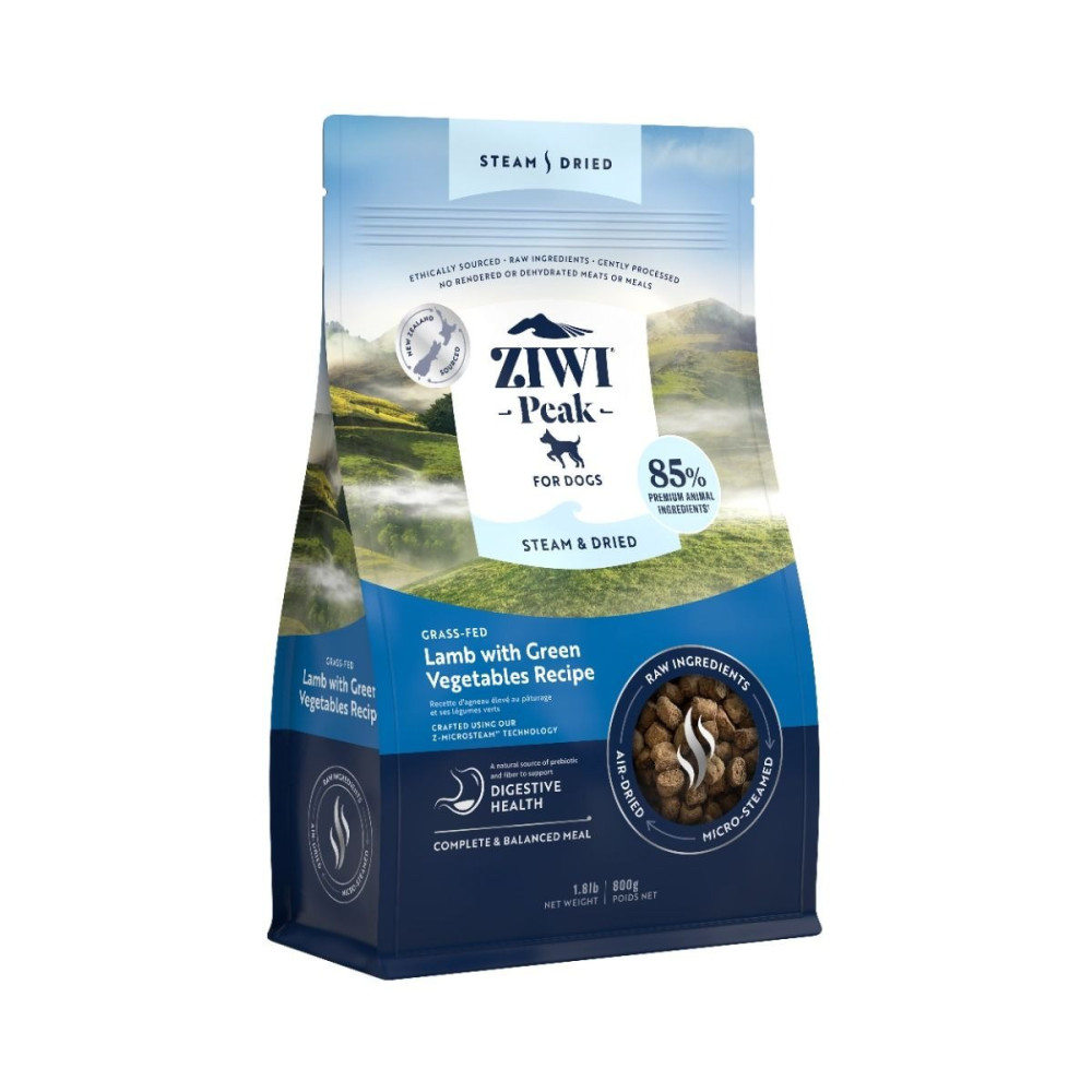 ZiwiPeak 800g Steam And Dried Grass-Fed Lamb With Green Vegetables Recipe Dry Dog Food