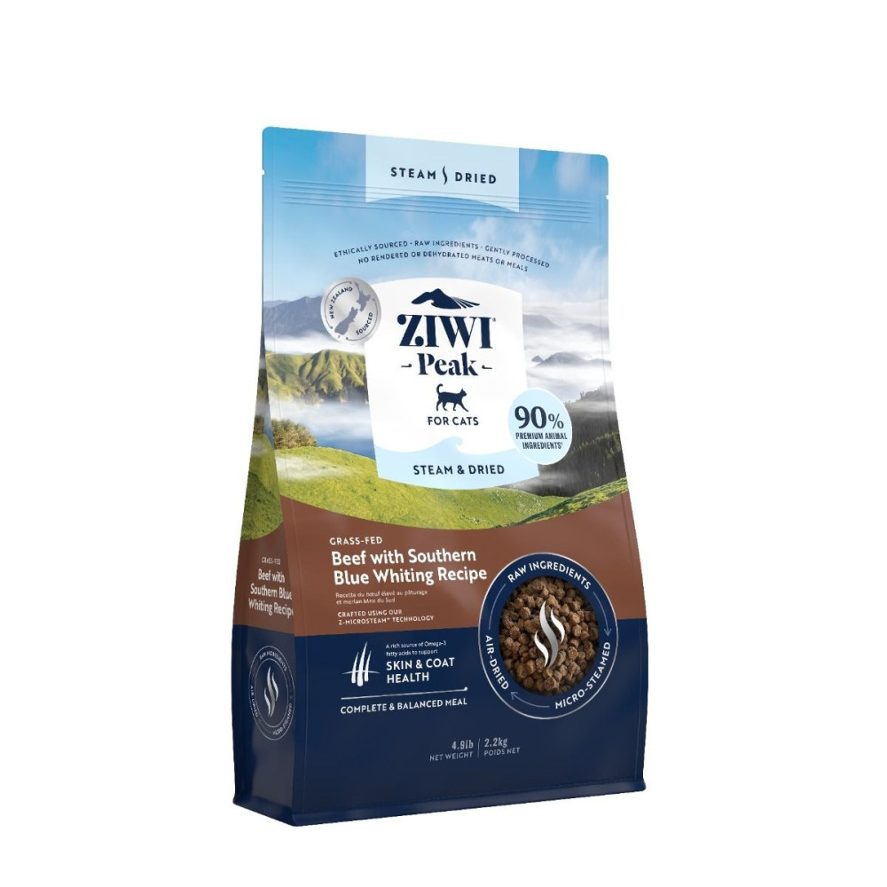 ZiwiPeak 2.5Kg Steam And Dried Grass-Fed Beef With Southern Blue Whiting Recipe Dry Cat Food