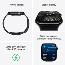 Apple Watch Series 10 GPS 42 mm Smartwatch with Jet Black Aluminium Sport Band M/L, MWWE3