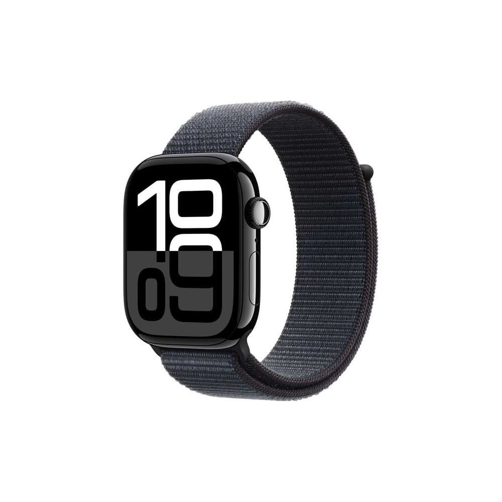 Apple Watch Series 10 GPS 42 mm Smartwatch with Jet Black Aluminium Case with Ink Sport Loop One Size, MWWG3