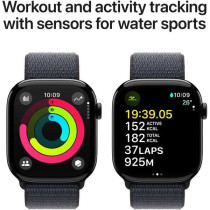 Apple Watch Series 10 GPS 42 mm Smartwatch with Jet Black Aluminium Case with Ink Sport Loop One Size, MWWG3