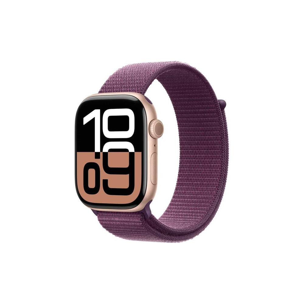 Apple Watch Series 10 GPS 42 mm Smartwatch with Rose Gold Aluminium Case with Plum Sport Loop One Size, MWWK3