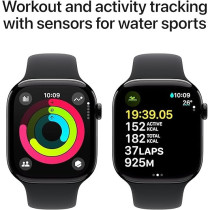 Apple Watch Series 10 GPS 46 mm Smartwatch with Jet Black Aluminium Case with Black Sport Band S/M, MWWP3