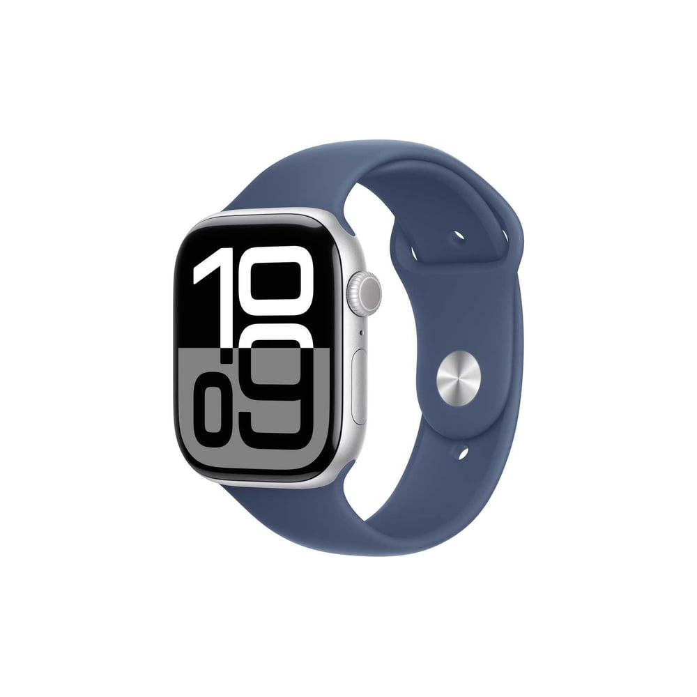 Apple Watch Series 10 GPS 46 mm Smartwatch with Silver Aluminium Case with Denim Sport Band S/M, MWWL3