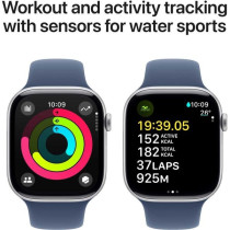 Apple Watch Series 10 GPS 46 mm Smartwatch with Silver Aluminium Case with Denim Sport Band M/L, MWWM3