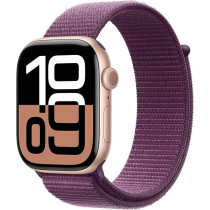 Apple Watch Series 10 GPS 46 mm Smartwatch with Rose Gold Aluminium Case with Plum Sport Loop One Size, MWWV3