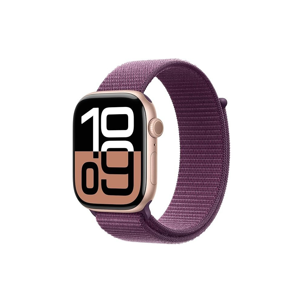Apple Watch Series 10 GPS 46 mm Smartwatch with Rose Gold Aluminium Case with Plum Sport Loop One Size, MWWV3