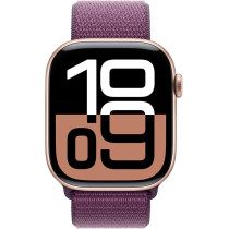 Apple Watch Series 10 GPS 46 mm Smartwatch with Rose Gold Aluminium Case with Plum Sport Loop One Size, MWWV3