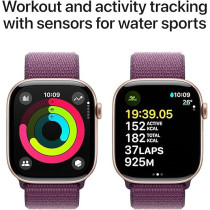 Apple Watch Series 10 GPS 46 mm Smartwatch with Rose Gold Aluminium Case with Plum Sport Loop One Size, MWWV3