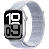 Apple Watch Series 10 GPS 46 mm Smartwatch with Silver Aluminium Case with Blue Cloud Sport Loop One Size, MWWN3