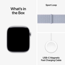 Apple Watch Series 10 GPS 46 mm Smartwatch with Silver Aluminium Case with Blue Cloud Sport Loop One Size, MWWN3