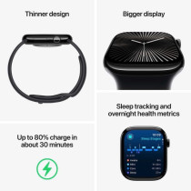 Apple Watch Series 10 GPS 46 mm Smartwatch with Silver Aluminium Case with Blue Cloud Sport Loop One Size, MWWN3