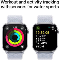 Apple Watch Series 10 GPS 46 mm Smartwatch with Silver Aluminium Case with Blue Cloud Sport Loop One Size, MWWN3