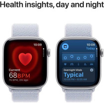 Apple Watch Series 10 GPS 46 mm Smartwatch with Silver Aluminium Case with Blue Cloud Sport Loop One Size, MWWN3