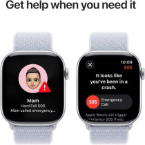 Apple Watch Series 10 GPS 46 mm Smartwatch with Silver Aluminium Case with Blue Cloud Sport Loop One Size, MWWN3