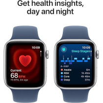 Apple Watch SE (2nd Gen) GPS 44mm Smartwatch with Silver Aluminium Case with Denim Sport Band M/L, MXER3