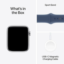 Apple Watch SE (2nd Gen) GPS 44mm Smartwatch with Silver Aluminium Case with Denim Sport Band M/L, MXER3
