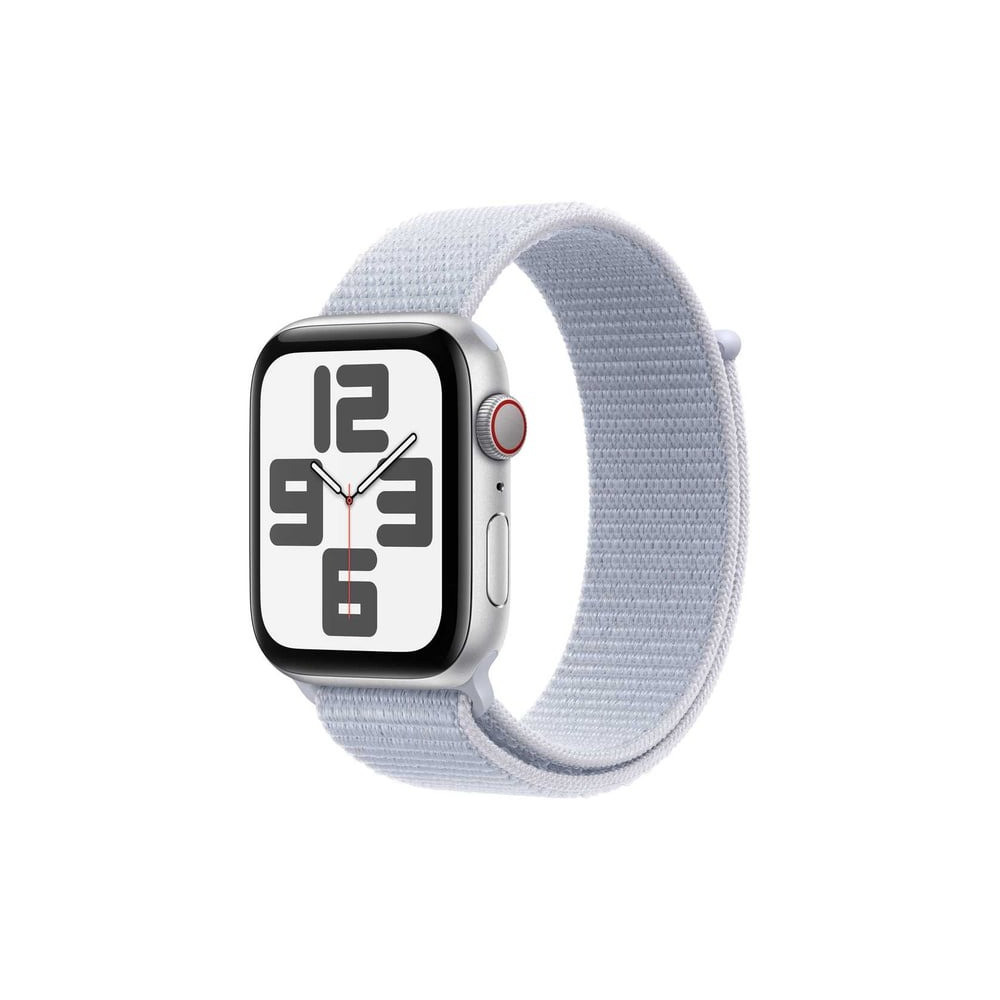 Apple Watch SE (2nd Gen) GPS 44mm Smartwatch with Silver Aluminium Case with Blue Cloud Sport Loop One Size, MXET3