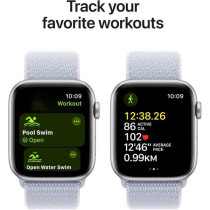 Apple Watch SE (2nd Gen) GPS 44mm Smartwatch with Silver Aluminium Case with Blue Cloud Sport Loop One Size, MXET3