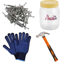 Abbasali High Strength Round Head Nails, 200Pcs, 3 Inch for Carpentry, Hardware And Electrical Work, Includes Glove And Hammer