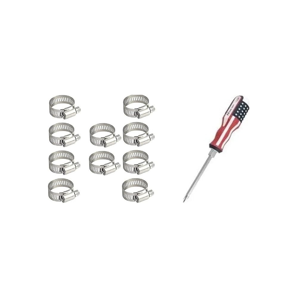 Abbasali 10 Piece GI Hose Clips Set, 25-32mm, Adjustable Worm Drive Pipe Clamps with Free Screwdriver for Securing Hoses and Pipes