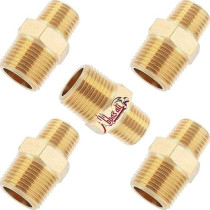 Abbasali Male to Male Solid Brass Hex Type Straight Thread Reducer Pipe Nipple, 5pcs Pack, M1/2 x M1/4