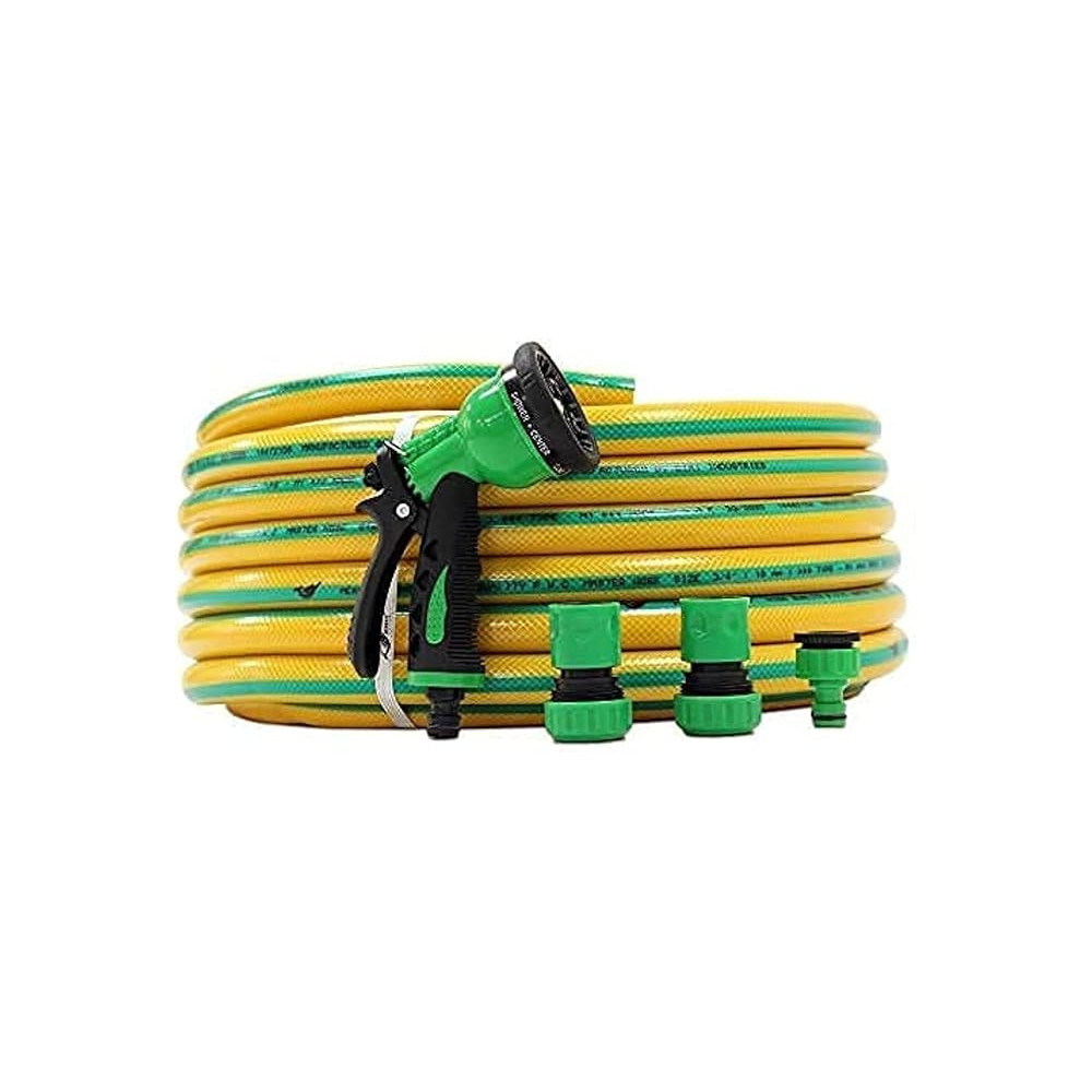 Abbasali Garden Water Hose Reinforced, 1/2 Inch, 25 Meter with Garden Shower And Reducers, Yellow