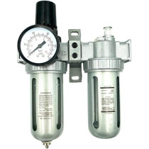 Abbasali AFRL80 Air Filter Regulator And Lubricator Combo, 1/2 Inch NPT, 5 Micron, Poly Bowl, Manual Drain