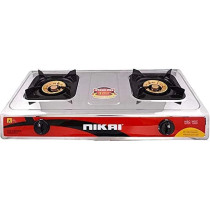 Nikai 2-Burner Gas Stove with Countertop Design Heavy Vessel Support, Auto Piezoelectric Ignition, Stylish Burners, Stainless Steel Panel Compact & Durable for Modern Kitchens NG942T