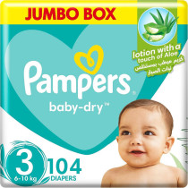 Pampers Baby Dry Size 3, Midi, 6-10kg, Jumbo Box, 104 Diapers
