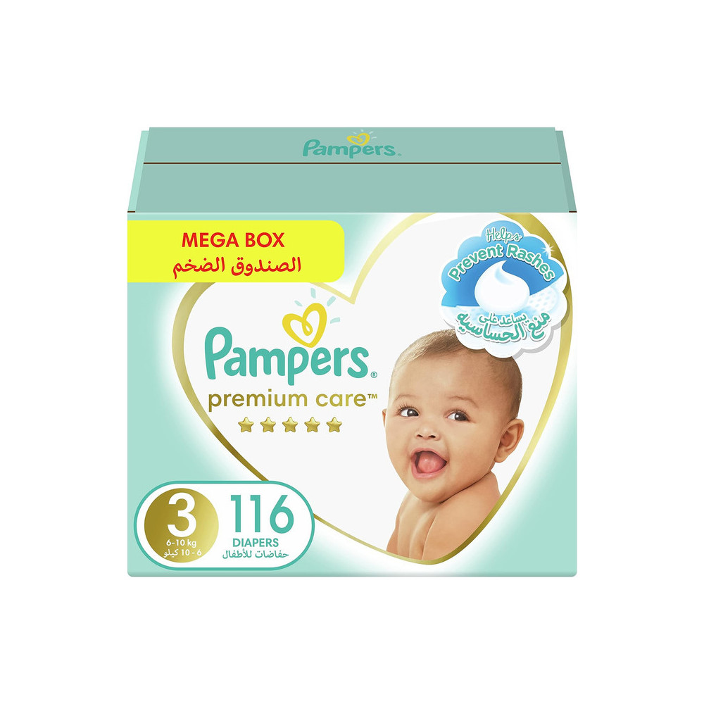 Pampers Premium Care Taped Baby Diapers, Size 3, 116 Count