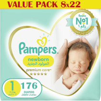 Pampers Premium Care Newborn Taped Diapers, Size 1, 176 Count
