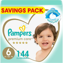 Pampers Premium Care Taped Baby Diapers, Size 6, 13+kg, Softest Absorption for Ultimate Skin Protection, 144 Count