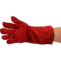 Leather Welding Gloves Wear Tear And Heat Resistant Fire Proof Stitched Inner Lining Insulated Comfortable Sweat Absorbent One Size Forearm Half Covered, Red