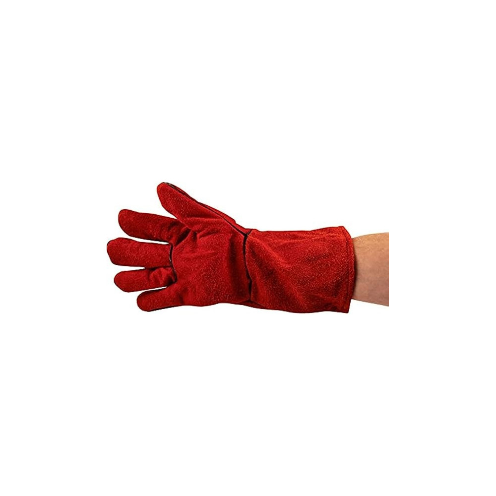 Leather Welding Gloves Wear Tear And Heat Resistant Fire Proof Stitched Inner Lining Insulated Comfortable Sweat Absorbent One Size Forearm Half Covered, Red