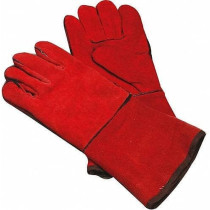 Leather Welding Gloves Wear Tear And Heat Resistant Fire Proof Stitched Inner Lining Insulated Comfortable Sweat Absorbent One Size Forearm Half Covered, Red