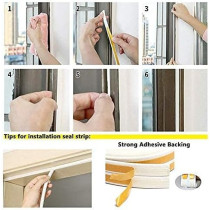 Abbasali Weather Strip, Seal Strip For Doors And Windows Self-Adhesive Foam Door Sealing Strip Soundproof Weatherproof Seal Strip Insulation Gap Blocker (1 Roll Of 2 Strips, Total 5M Long) (White)