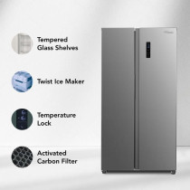 Super General 600 Liters Gross Side-By-Side Refrigerator-Freezer, Digital Control, Inox Finish: Matte, SGR710SBS, 90.5 W cm x 59.5 D cm x 177 H cm, 1 Year Warranty