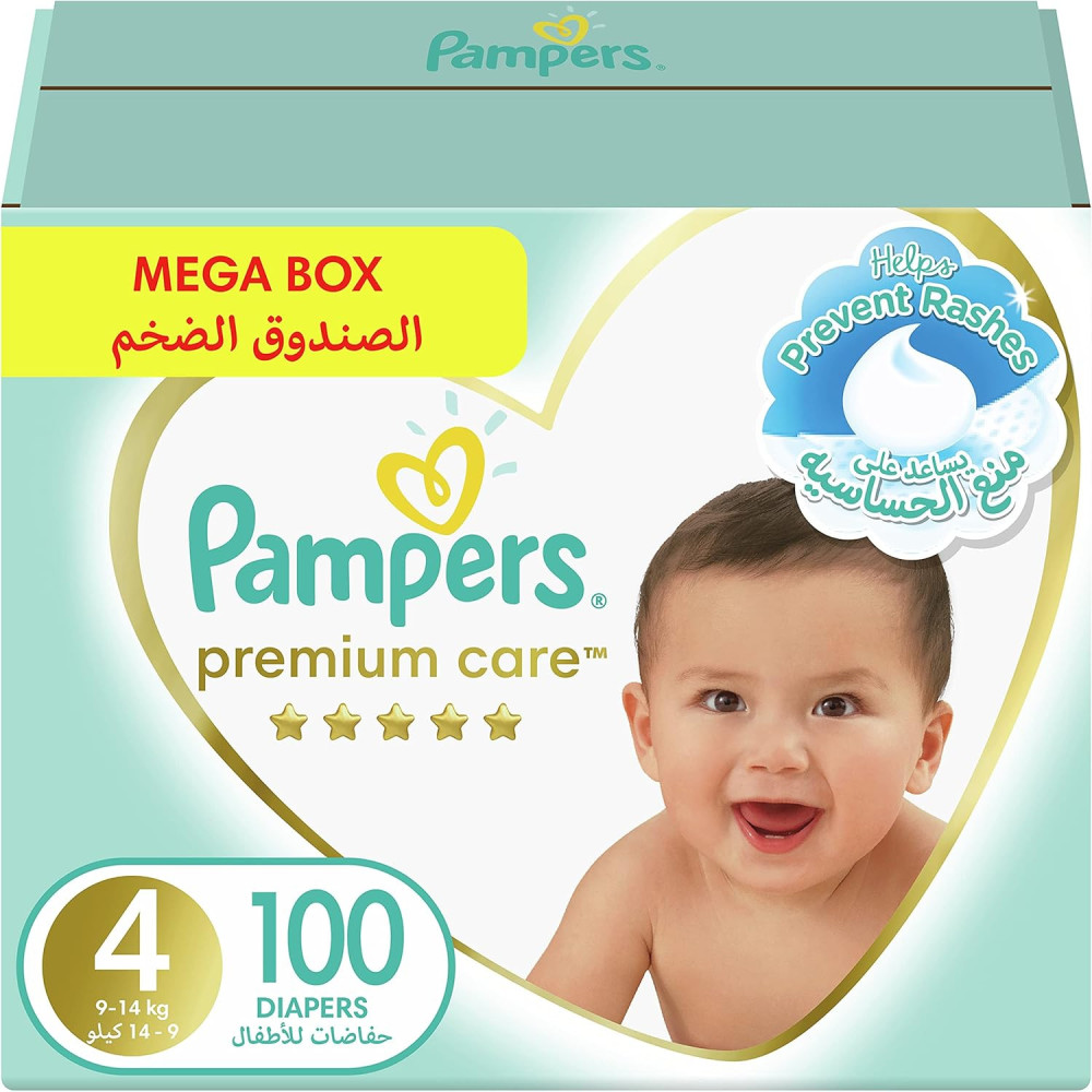 Pampers Premium Care Taped Baby Diapers, Size 4, 100 Count