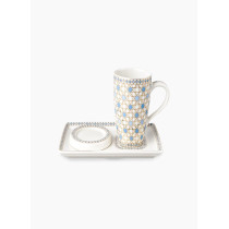 Homesmiths Rosa Arabesque Mug With Plate And Cover, Off White/Gold/Turquoise