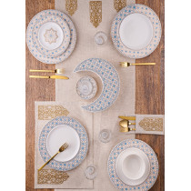 Homesmiths Rosa Arabesque Mug With Plate And Cover, Off White/Gold/Turquoise