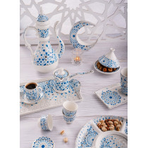 Homesmiths Rosa Nogoum Mug With Plate And Cover, White/Blue/Silver