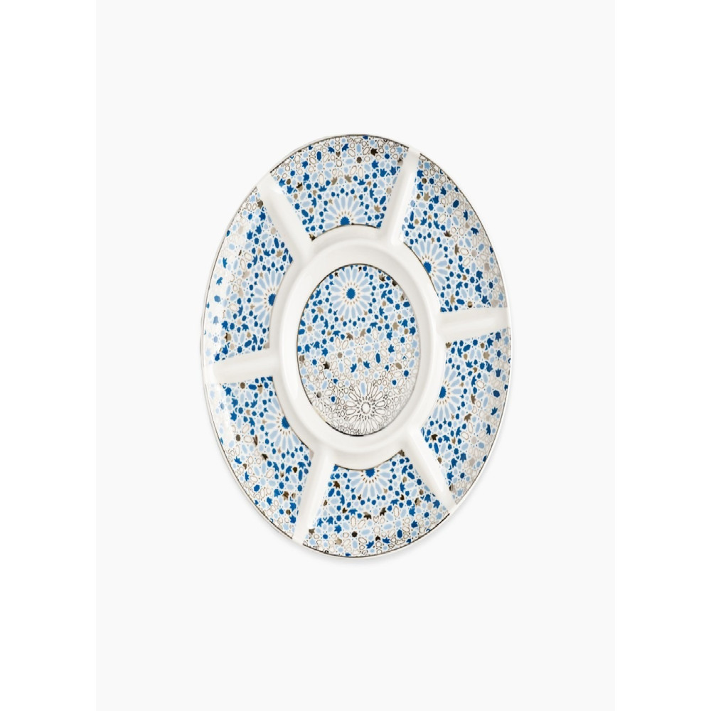 Homesmiths Rosa Nogoum Serving Dish 7 Compartment, White/Blue/Silver