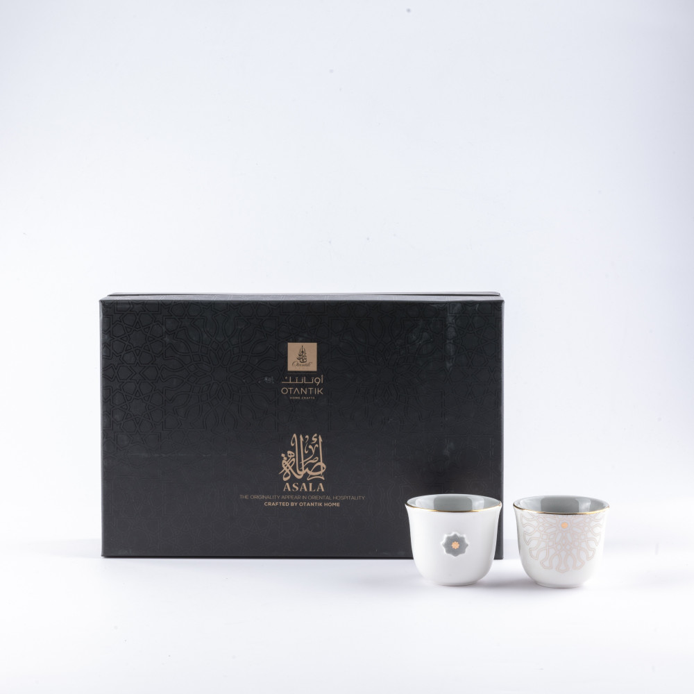 Otantik 12-Piece Cawa Cup Set, Grey And Gold Ceramic Coffee And Tea Cups , Elegant Serveware For Ramadan, Iftar, And Special Occasions