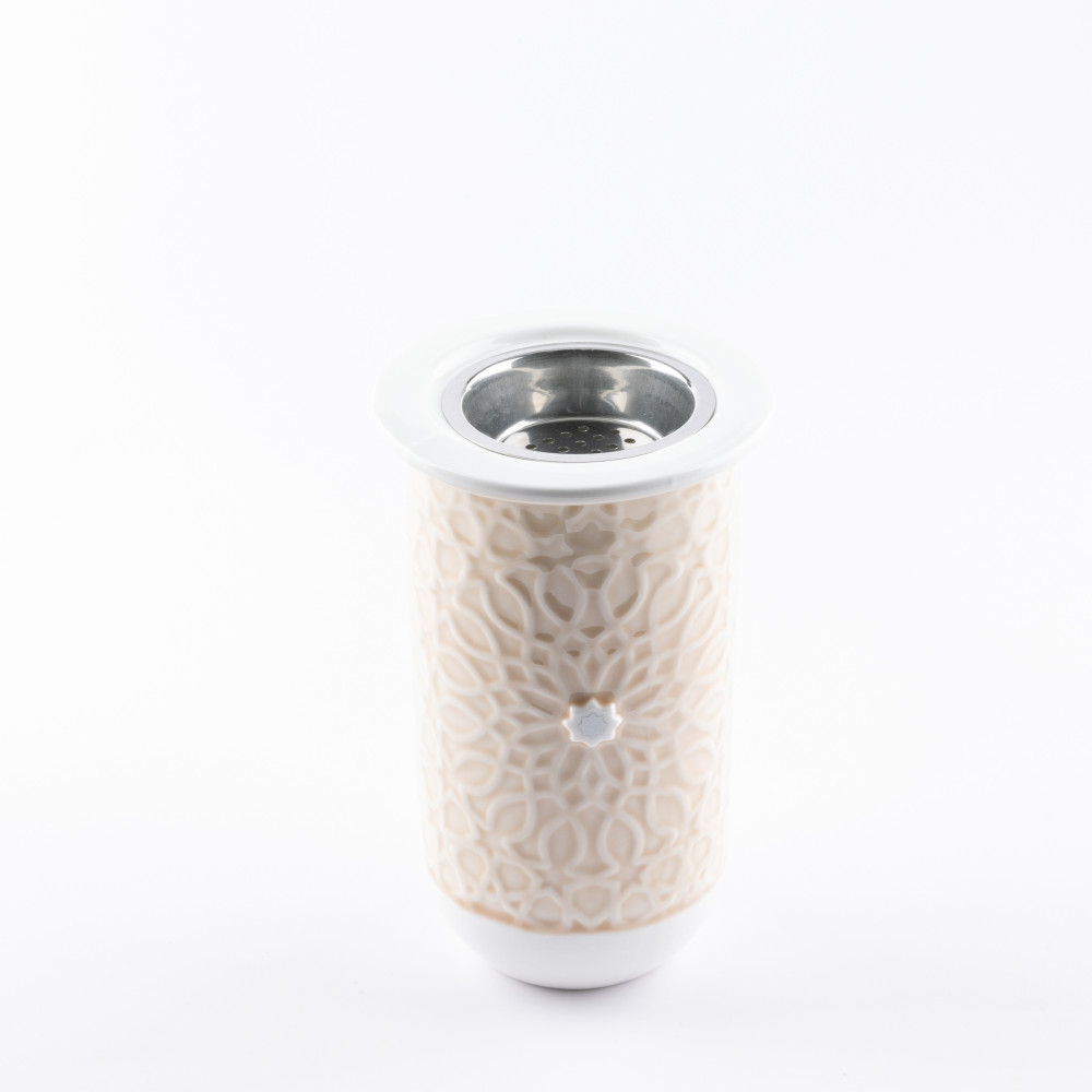 Otantik Asalah Incense Burner, Beige And Silver Ceramic, Elegant Aromatherapy Holder For Home Decor, Living Room, Bedroom And Ramadan, Decorative Incense Stand